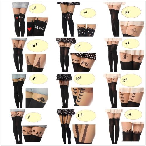 Fun Daisy Cute Tattoo Socks Sheer Pantyhose Tights Stockings (#17 Stars)
