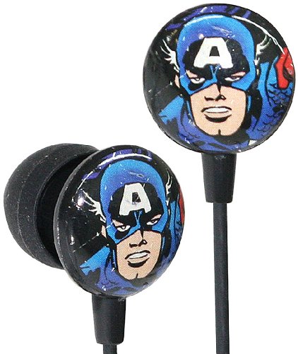  iHip MVF1030CA Marvel Vintage Series Printed Ear Buds, Captain America Red/White/Blue