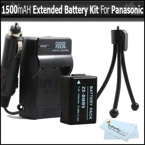 Battery And Charger Kit For Panasonic Lumix DMC-FZ100 DMC-FZ40 14.1 MP Digital Camera Includes Extended Replacement DMW-BMB9 Rechargeable Lithium-Ion Battery (1400Mah) + Ac/Dc Rapid 110/220 Charger + Mini Tripod + ButterFlyPhoto MicroFiber Cleaning Cloth