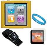Yellow Hard Shell Protective Snap On Cover Case for Apple iPod Nano Touch 6th Generation + Clear Screen Protector for iPod Nano Touch 6th Generation + Multipurpose Neoprene Wristband / Armband + SumacLife TM Wisdom Courage Wristband