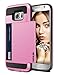 Vofolen Galaxy S6 Case, Anti-Shock Hybrid Bumper Armor Galaxy S6 Wallet Case Snap-on Soft Rubber Cover Protective Hard Shell with Card Holder Slide Slot Cover for Galaxy S6 (Pink)