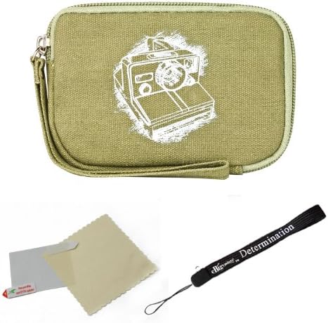 Khaki Canvas Protective Soft Cover Carrying Case Sleeve with Internal Mesh Pocket // Fits Anywhere// for Compact sizes fitted for Hewlett Packard CW450 CW450t PW460t SW450 BenQ E1260 Point and Shoot Digital Camera + a Blue-Black 6 Inch Mini Tripod + an Anti Glare Screen Protector