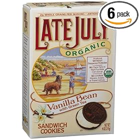 Late July Organic Vanilla Bean With Green Tea Sandwich Cookies, 9-Ounce Boxes (Pack of 6)