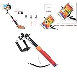 GopromateWired Control Extendable Handheld Selfie Monopod for apple iphone 4/4S/5/5S/6 (Red New)