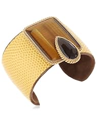 Annie Hammer Jewelry Tigers Eye and Whiskey Quartz Snake Skin Cuff Bracelet, 6.25"