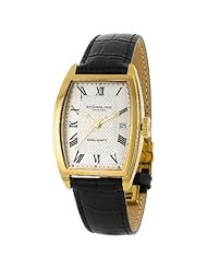 Stuhrling Original Womens 242.12352 Classic Metropolis Park Avenue Swiss Quartz Gold Tone Black Leather Strap Watch