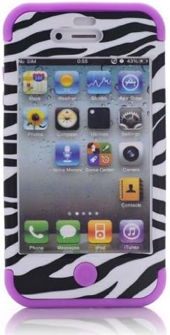 Angelseller XKM New Three-piece Inside PC / outer silicone Decal White Zebra pattern Series Hybrid Case Cover For Apple Iphone 4/4G/4S (Purple)