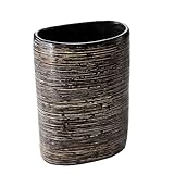 IMAGE OF Oval Rattan Vase SURAT, Black Pottery inlaid with Rattan Stripes