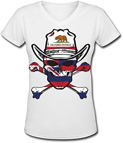 California Skull Flag Women's Unique V-neck Short Sleeve T-shirt
