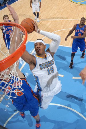 New York Knicks v Denver Nuggets: Carmelo Anthony and Danilo Gallinari Photographic Poster Print by Garrett Ellwood, 12x18