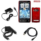 HTC EVO 4G Sprint Combo Faceplate Cover (Red)+ USB Data Cable + Rapid Car C ....