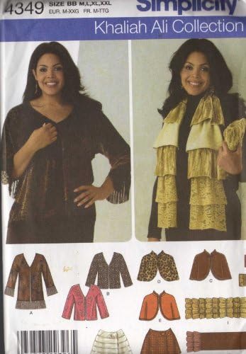SIMPLICITY PATTERN 4349 KHALIAH ALI COLLECTION JACKETS ,CAPELET, WRAP, SCARF AND PURSE SIZE: AA XXS - M