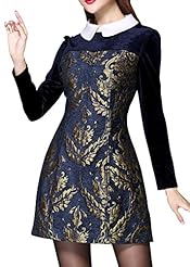 A-line Polyester/Spandex Long Sleeves Jacquard Vintage Midi Dress 
