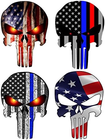 4 different Style US Flag Punisher Skull Decal/Vinyl Stickers 4"x3" (B style)