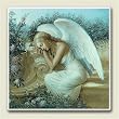 Tile Trivet 784 ~Angel On Bench~ 6 inch x 6 inch [Kitchen]