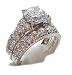 Antique Style White Gold Sterling Cz Wedding Engagement Ring Set