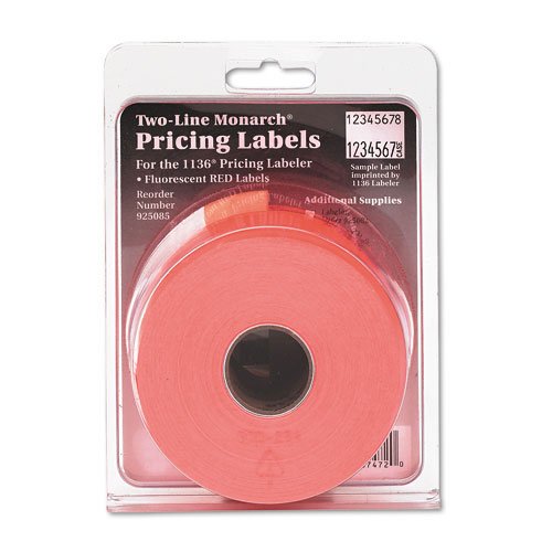 Monarch PAXAR Two-Line Easy-Load Pricemarker Labels, 0.625 x 0.875 Inches, Fluorescent Red, 3,500 per Pack (925085)
