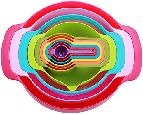 AOTO 10 Piece Multi-Color Compact Mixing Bowls, Food Prep and Measuring Nesting Set (10 piece, Multicolored)