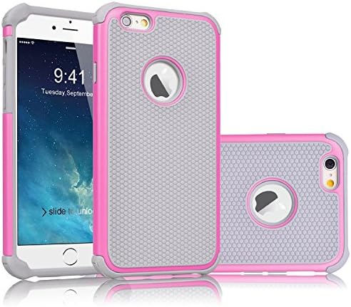 iPhone 6S Case, MISTOT(TM) Shock Absorbing Hybrid Best Impact Defender Rugged Slim Case Cover For Apple iPhone 6 (2014) / 6S (2015) 4.7 Inch (Grey-Hot Pink)
