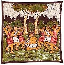 Decorative Painting Batik Art of India Wax on Cloth 35 x 37 inches (nbatik515)