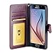 ACEABOVE Galaxy S6 Book Cover Case with Credit Card Holder Leather Wallet cover with Hand Strap (Purple)