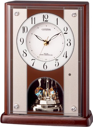 CITIZEN (シチズン) 置き時計 パルロワイエR411 電波時計 木枠 クリスタライズ回転飾り付 8RY411-006