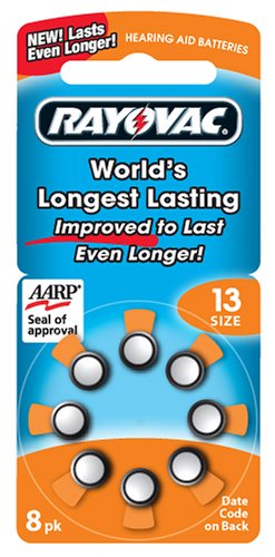 Rayovac 1.4-Volt Hearing Aid Batteries, Size 13, 8-Count Packages (Pack of 2)