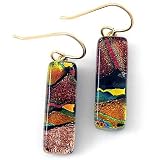 Dichroic Glass Dangle Earrings in "Desert" by Modern Artisans