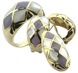 Lavender Jade and White Mother Of Pearl Diamond Back Earring, Ring and Pendant Set, 14k Gold