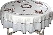 Round Table Cloth with Napkins White Colorful Embroidered Dia: 70 inches