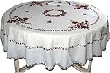 Round Table Cloth with Napkins White Colorful Embroidered Dia: 70 inches