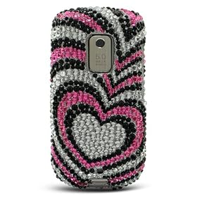 Sparkling Silver with Black Pink Heart Full Diamond Rhinestone Snap on Hard Skin Faceplate Bling Cover Case for Htc Hero