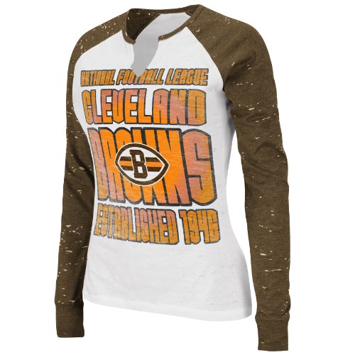 NFL Women's Cleveland Browns Model Player Long Sleeve Raglan Split Crew Neck Haze Tee (White Haze/Classic Brown Haze, X-Large)