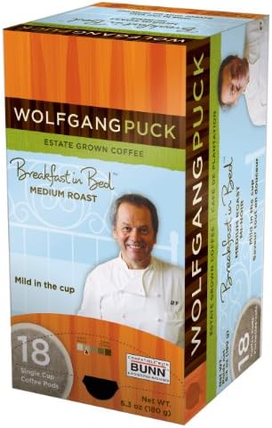 Wolfgang Puck WP79101 Breakfast in Bed Medium Roast Single Cup Coffee Pods, 18-count