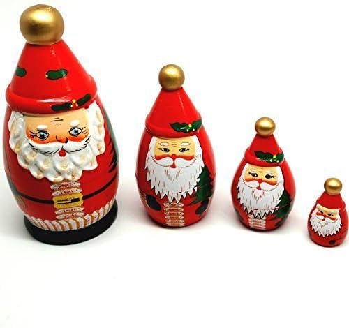 4-3/4" SANTA CLAUS 3-D - 4 piece Nesting Doll Set - Very Well Detailed Hand Carved and Painted