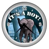 Silver Wall Clock of Baby Elephant It's a Boy!