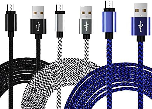 HAOCITY 3-Pack 6.6ft /2m Nylon Braided Tangle-Free Micro USB Cable with Aluminum -Plated Connectors for Android, Samsung, HTC, Nokia, Sony and More