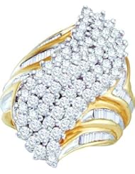 3.00 Carat (ctw) 10k Yellow Gold Round & Baguette Cut White Diamond Ladies Cluster Right Hand Ring 3 CT