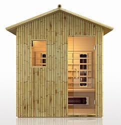 4 Person Outdoor Sauna Bamboo Ceramic Dry Heat FAR Infrared Detox New