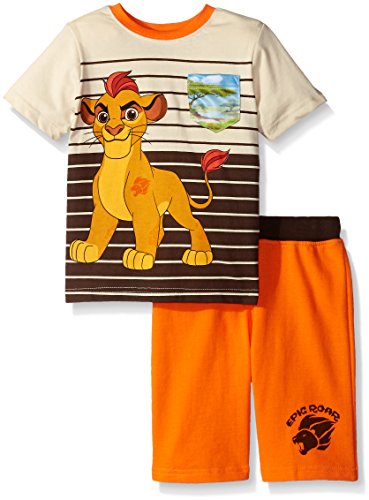 Disney Little Boys 2 Piece Lion Guard Kion Knit Short Set with Sublimation Printed Pocket, Beige, 3T
