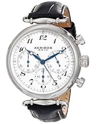 Akribos XXIV Womens AK630BK Retro Silver-Tone Stainless Steel Black Leather Strap Watch