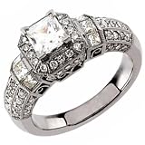 14K White Gold Vintage Style Diamond Engagement Ring (Center stone is not included)