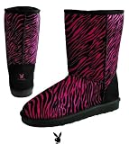 Playboy Pink Zebra Round Toe Mid Calf Faux Shearling Boot