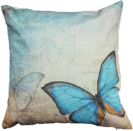 Kushina Personalized Square Cotton Linen Decorative Throw Pillow Case Decor Cushion Covers, 17.3 X 17.3-Inch ( Including Pillow Insert and Cover) (Blue Butterfly)