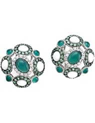 Carlo Viani® 925 Sterling Silver Silver Earrings, Mix of White Sapphire, Tsavorite, White Agate, and Onyx