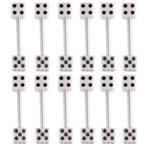 14G 14 Gauge (1.6mm), 16mm long- White Dice UV Acrylic tongue rings straight bars balls tounge barbells ABPM- Pierced Body Piercing Jewelry- Set of 12