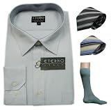 Mens Eterno Italy long sleeve dress shirt, 2 ties and socks set. Neck Size: 19 - Very high quality 4 pieces set featuring a full button up dress shirt with impeccable style and cutting, 2 matching ties and a pair of socks. Great designer set to wear for work or various formal occasions.