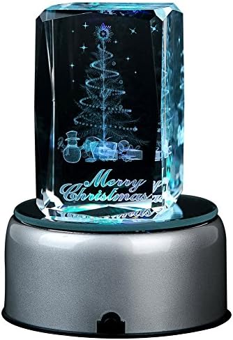 Philosophers 3d Laser Crystal Subsurface Engraved Christmas Tree Gift with LED Led Plastic Rotating Stand Fading Multicolor