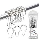 Daixers Roller Ball Rustproof Bathroom Shower Curtain Rings Hooks, Polished Chrome, 100% High Quality Stainless Steel Set of 12 Rings