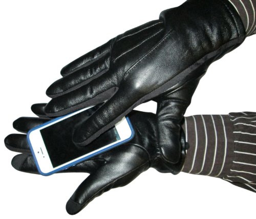 FOWNES TOUCHPOINT Men's Fleece Lined Black Stretch Lambskin Leather Gloves